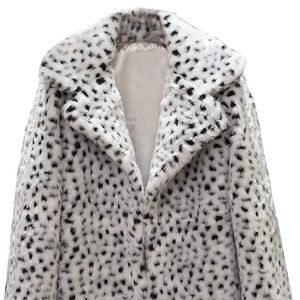 White and Black leopard print coat perfect for Cruella De Vil costume